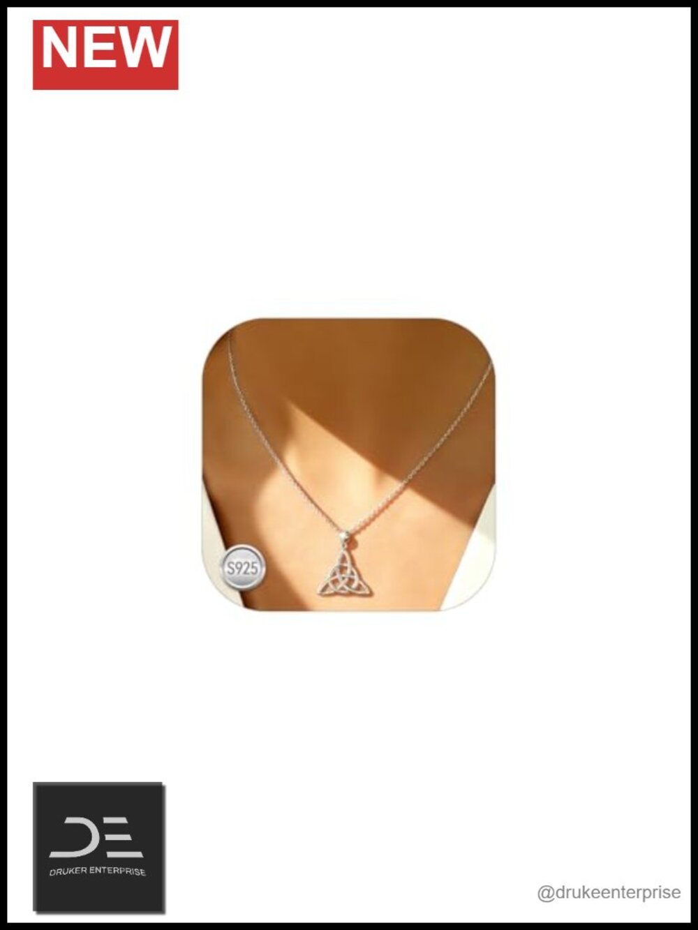 925 Sterling Silver Celtic Knot Necklace, Women Pendant Rolo Chain Dainty Gift
